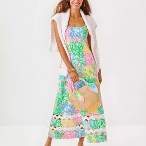 Lilly Pulitzer Haliey Midi Poplin Dress in Bright Delight Patch Print Size 8.